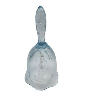 Fenton Velva Blue Iridescent Frosted Glass Bell Prayer Children Design Praying